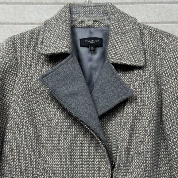 Talbots Tweed Jacket Gray Wool Blend Zip-Up Cuff Blazer Career Sport Coat 6P - Picture 2 of 16